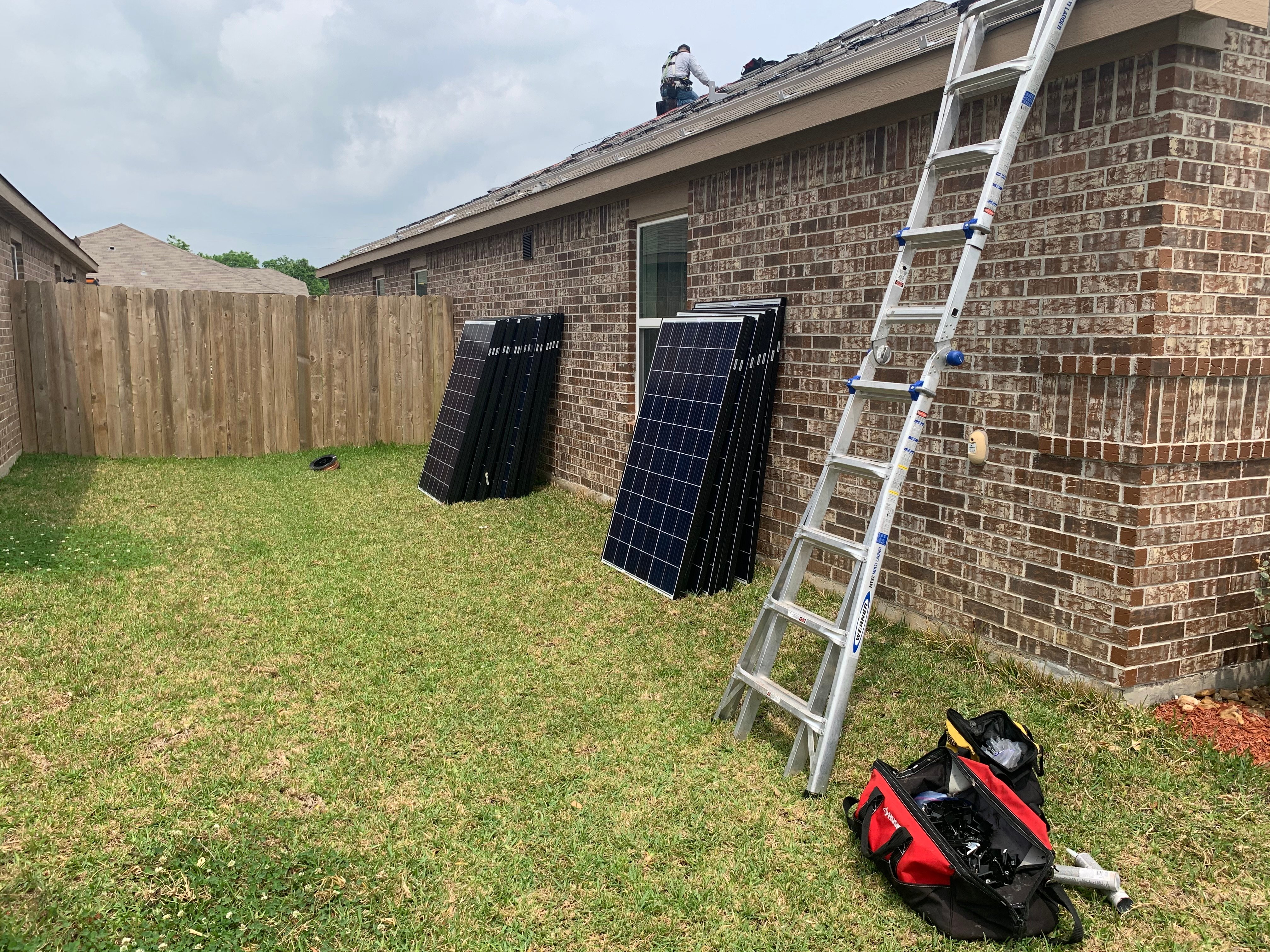 solar panels with ladder